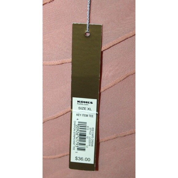 Lauren Conrad Womens Diagonal Chiffon Ruffled Stripes Cafe Creme Knit Tee XL New - Picture 5 of 7